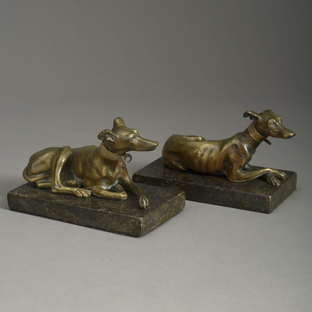 Pair of 19th century bronze greyhounds