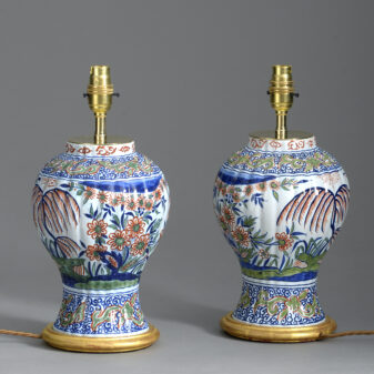 Pair of polychrome delft vase lamps