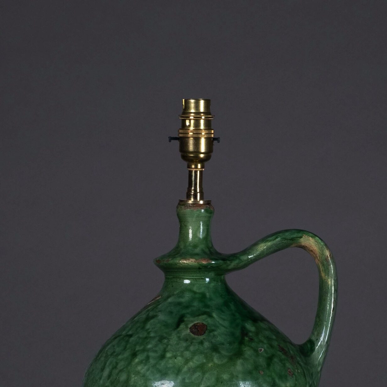19th century green glazed amphora pottery vase lamp