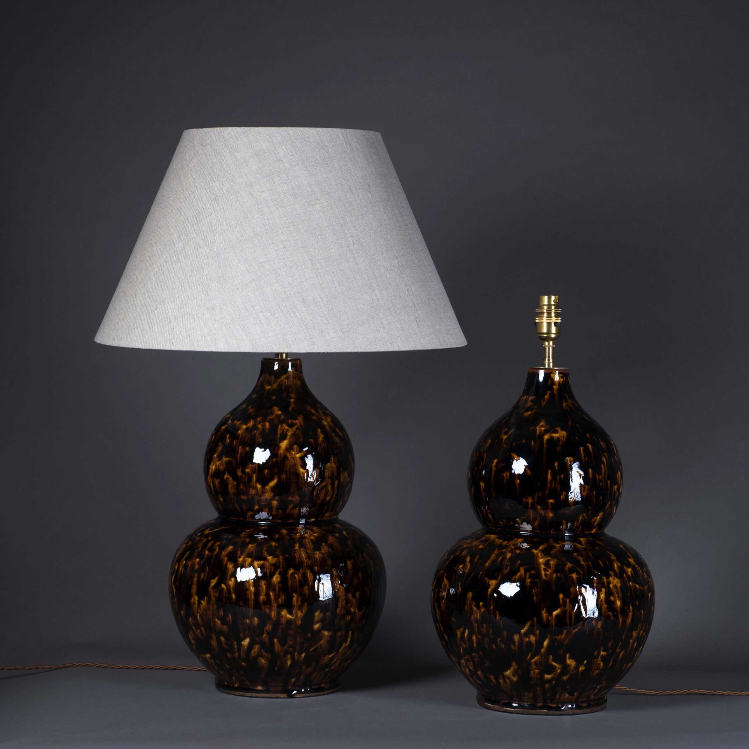 Pair of Tortoiseshell Glazed Gourd Lamps | Timothy Langston Art & Antiques
