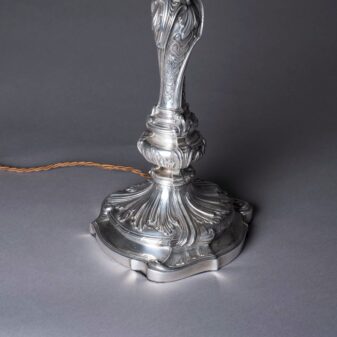 19th Century Silvered Louis XV Style Rococo Candlestick Lamp