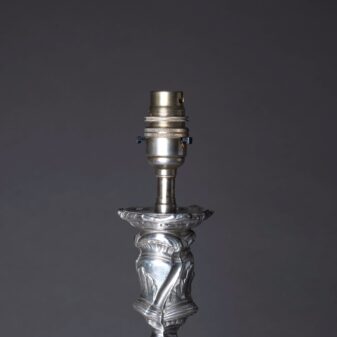 19th century silvered louis xv style rococo candlestick lamp