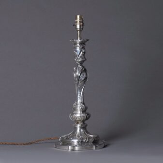 19th Century Silvered Louis XV Style Rococo Candlestick Lamp