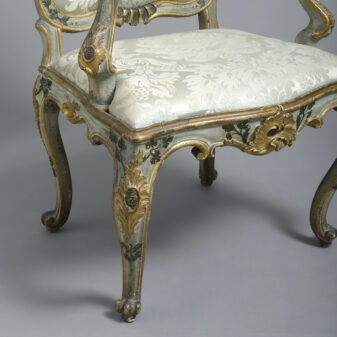 Mid-18th century rococo canapé and open armchair