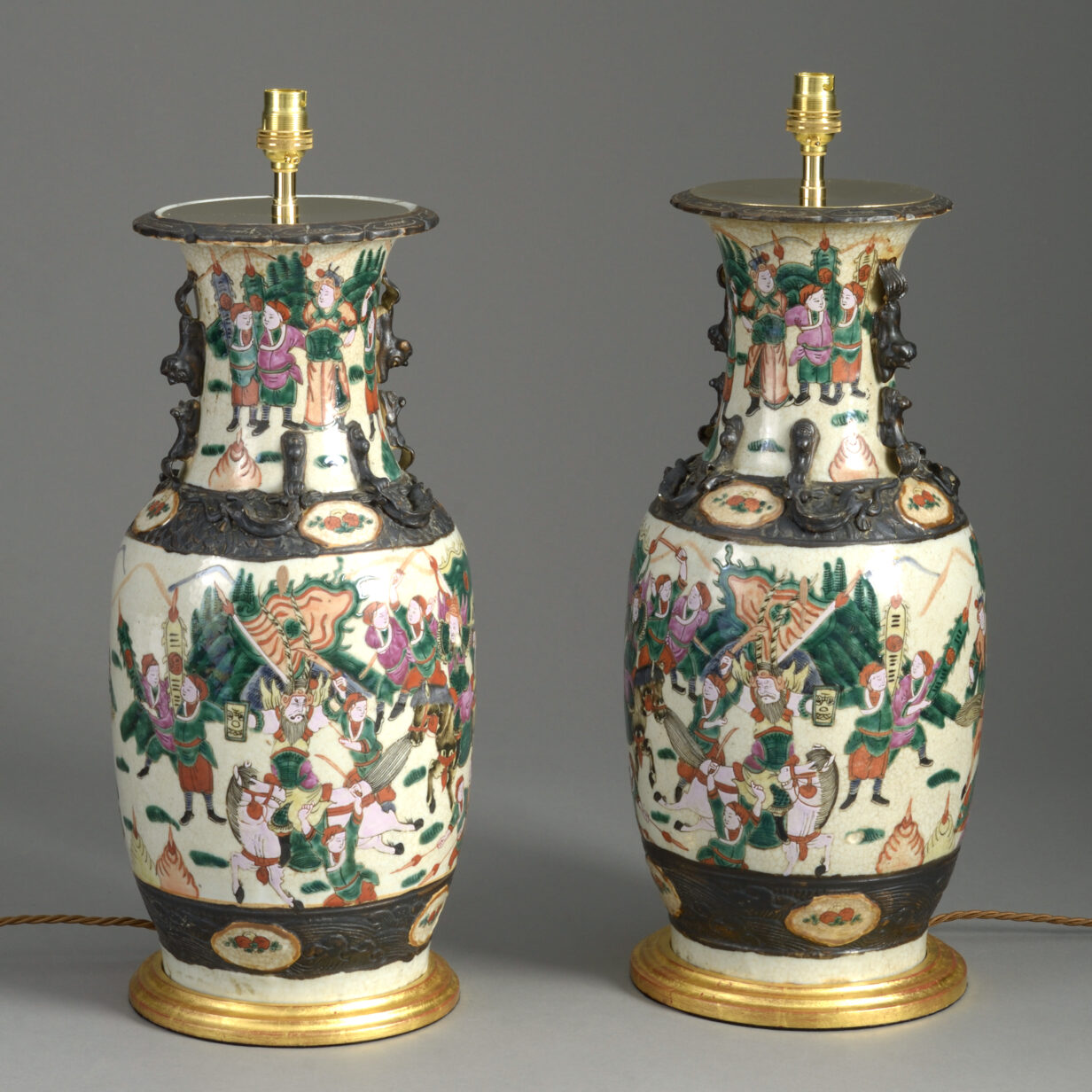 Pair of 19th Century Famille Verte Vase Lamps