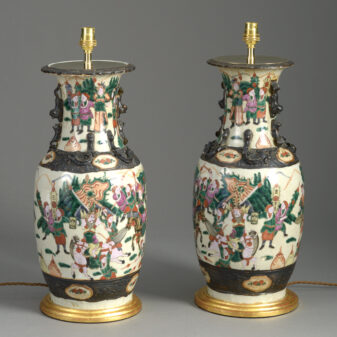 Pair of 19th century famille verte vase lamps