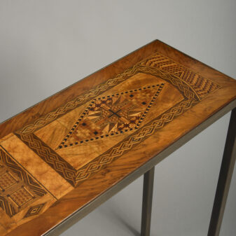 Pair of 18th century panelled & later iron framed console tables