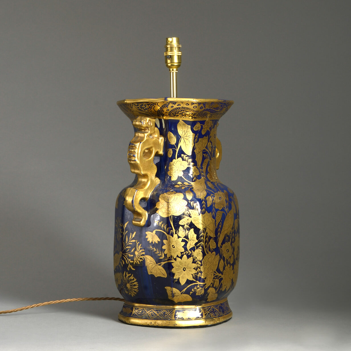 Early 19th century regency period mason's ironstone vase lamp