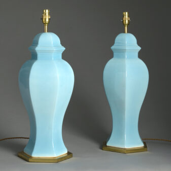 Pair of mid-century turquoise glazed vase lamps