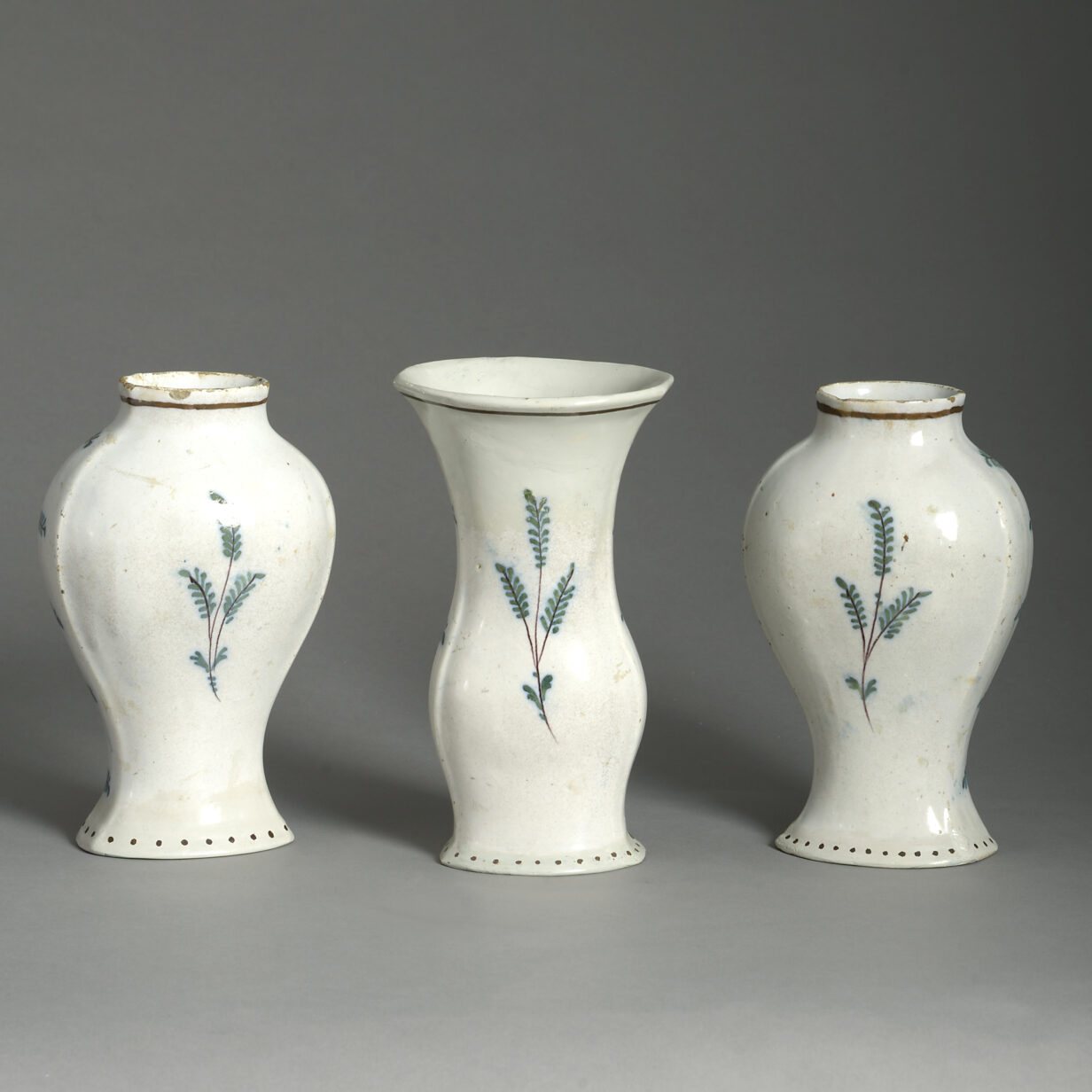 Three late 18th century delft pottery vases