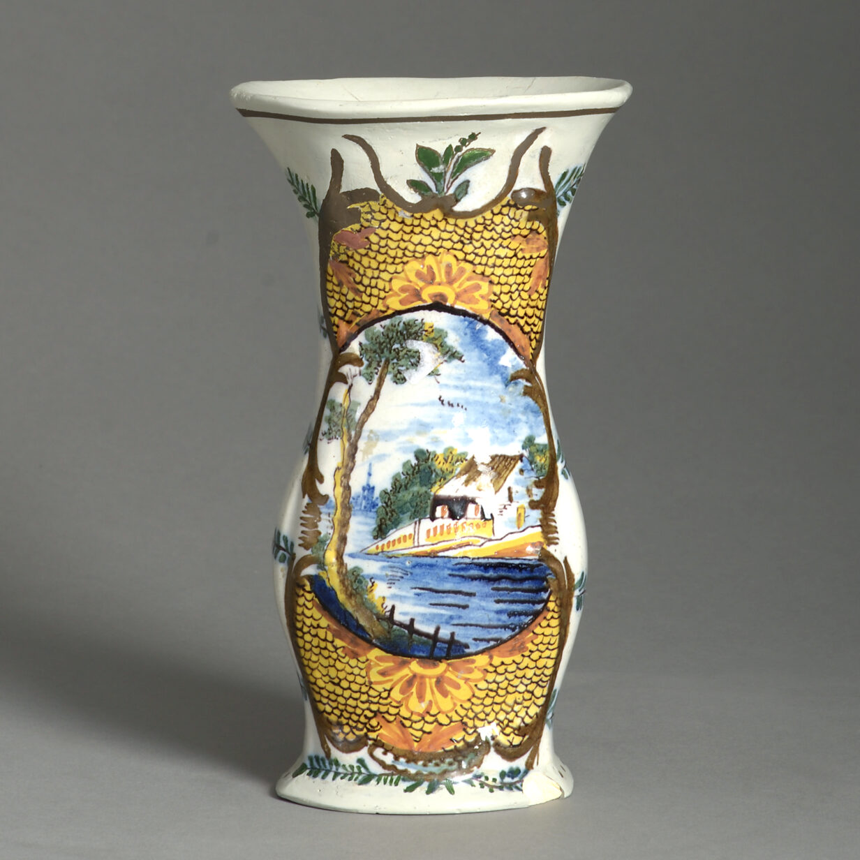 Three late 18th century delft pottery vase