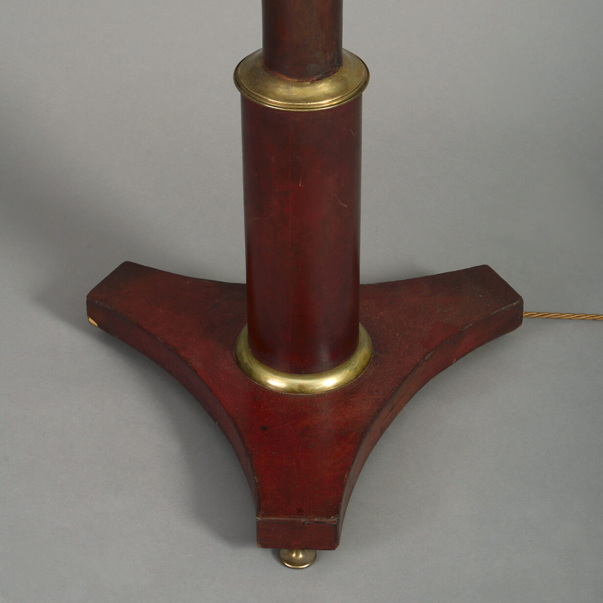 Mid-century leather and brass standard lamp