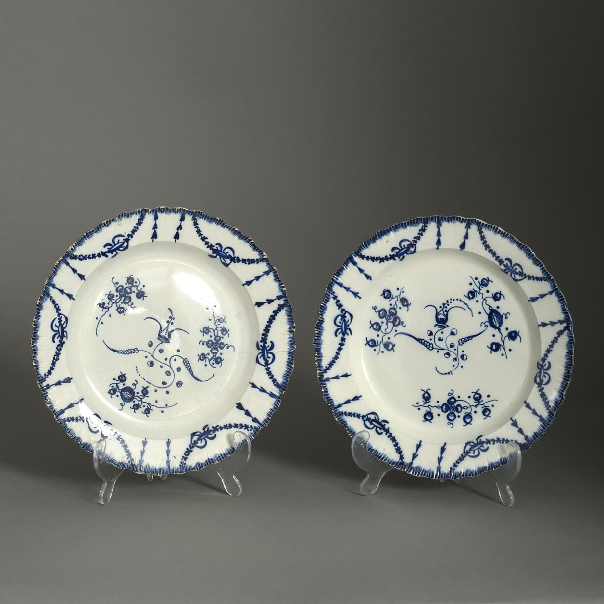 Pair of staffordshire pottery blue and white plates