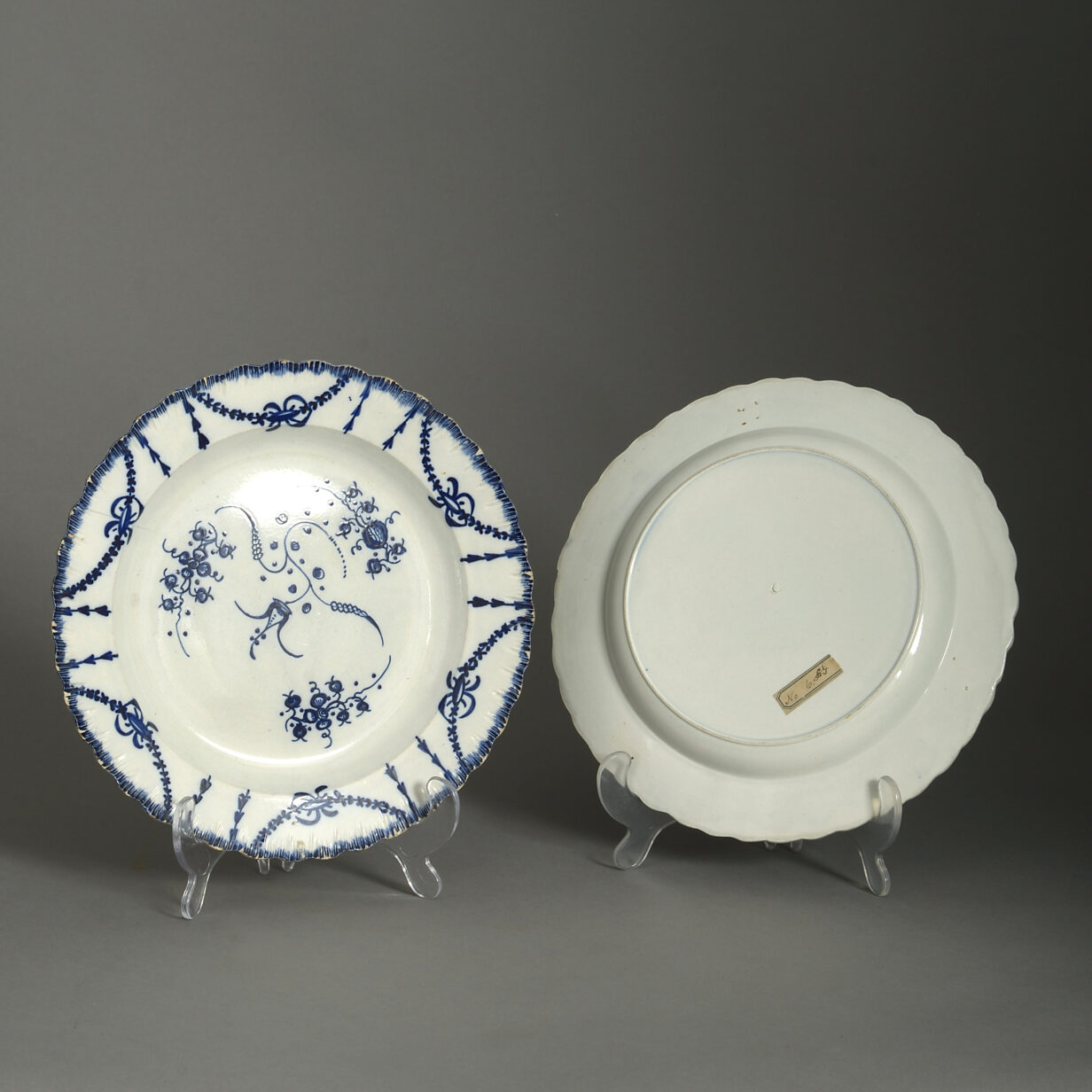 Pair of late 18th century blue and white staffordshire pottery plates