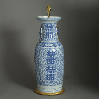 Tall 19th century blue and white porcelain vase lamp