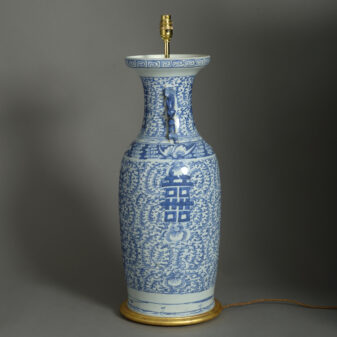 Tall 19th century blue and white porcelain vase lamp