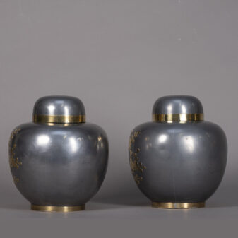 Pair of mid-20th century pewter and brass ginger jars