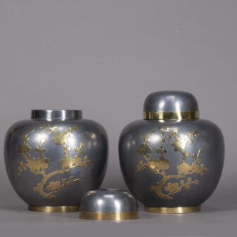 Pair of mid-20th century pewter and brass ginger jars