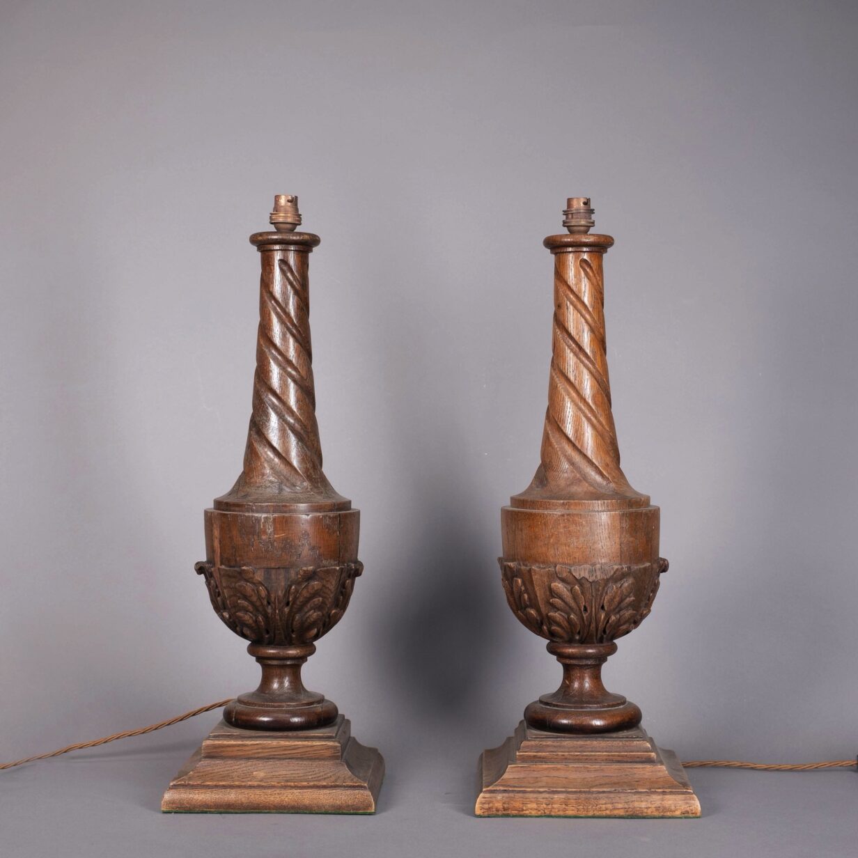 Pair of 19th century victorian turned and carved oak lamp bases