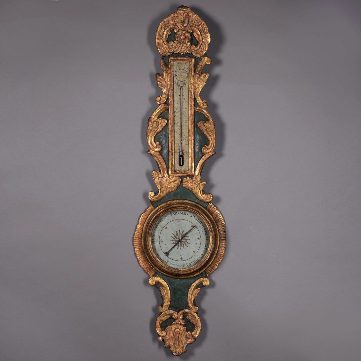 18th century louis xv period painted and parcel gilded barometer