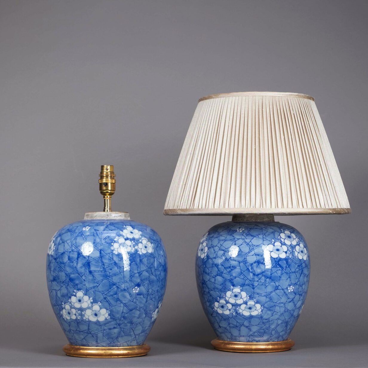 Pair of blue and white ginger jar lamps