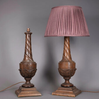 Pair of 19th Century Victorian Turned and Carved Oak Lamp Bases