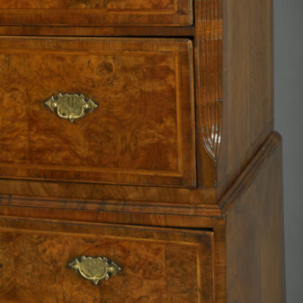 Early 18th century george i period burr walnut secretaire chest on chest