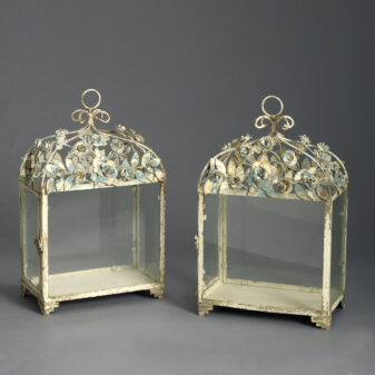 Pair of Foliate Painted Iron Lanterns