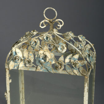 Pair of foliate painted iron lanterns