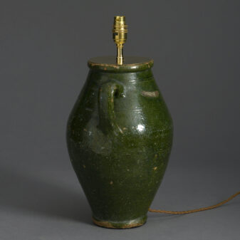 Early 20th century green glazed pottery vase lamp