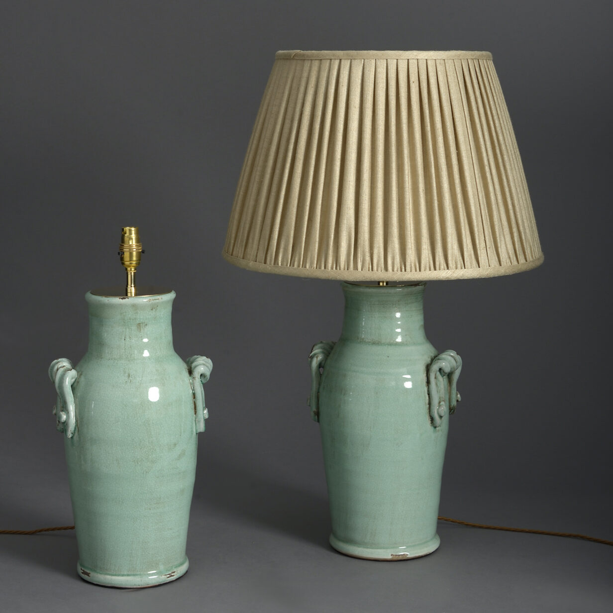 Pair of celadon vase lamps