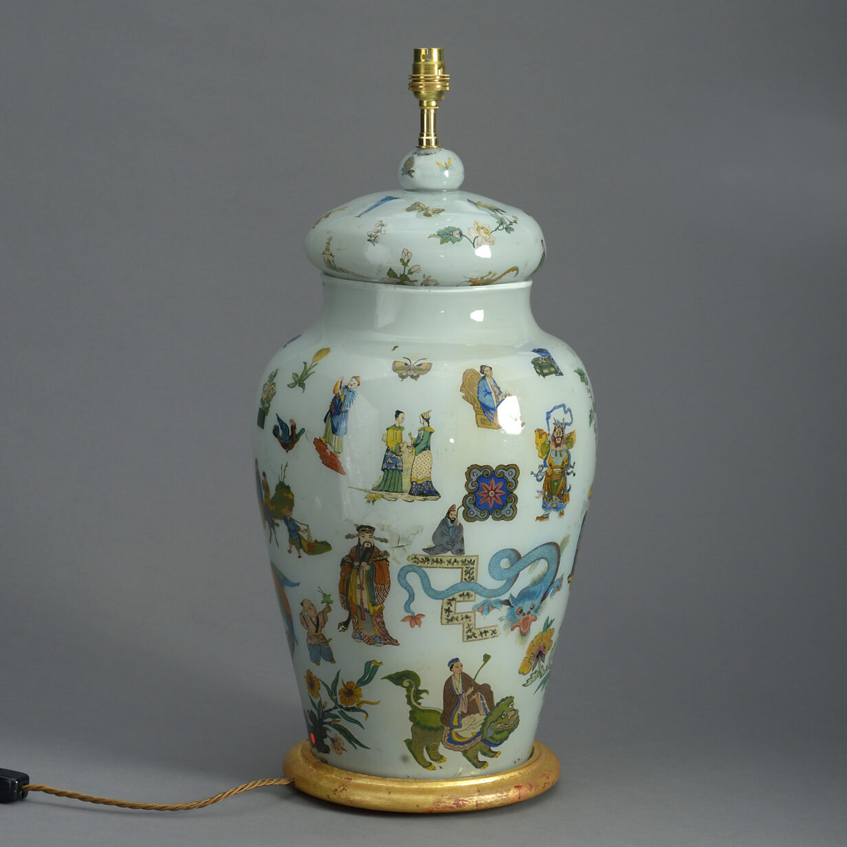 Large 19th century decalcomania vase lamp