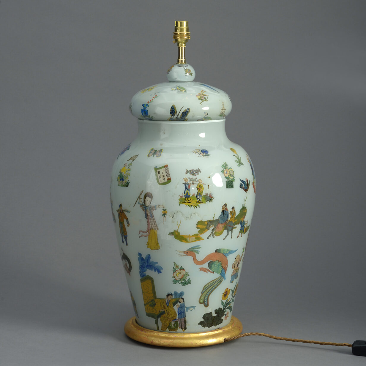 Large 19th century decalcomania vase lamp