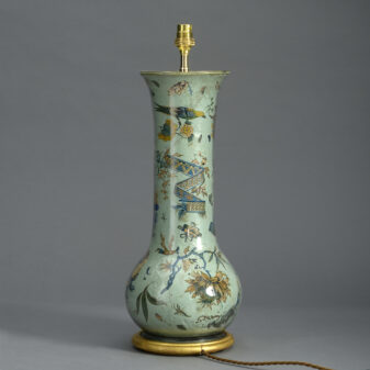 Tall 19th century decalcomania vase lamp