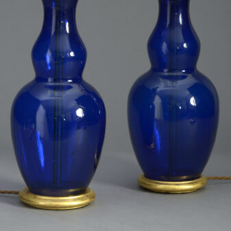 Pair of bristol blue glass vase lamps
