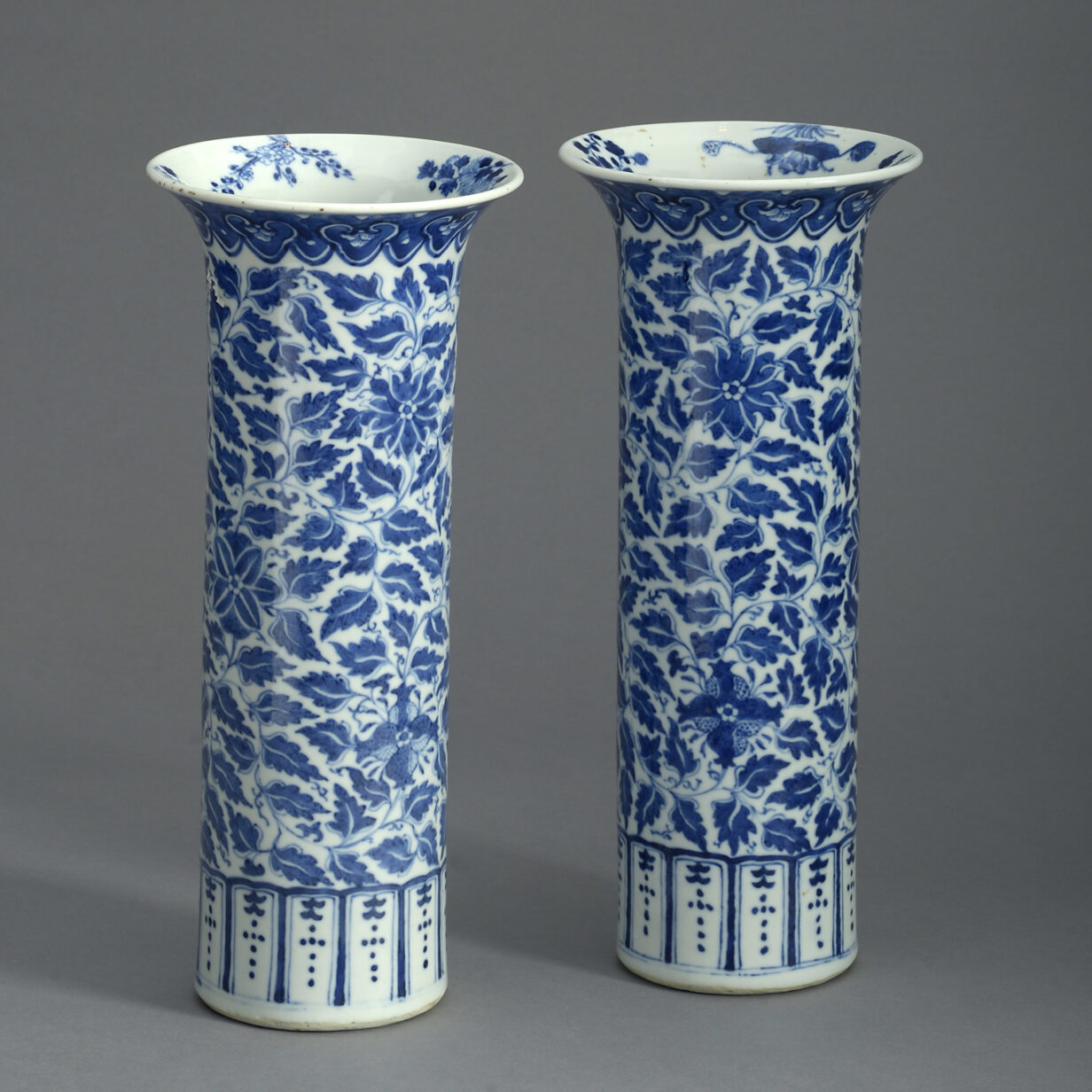 Pair of Blue and White Trumpet Vases