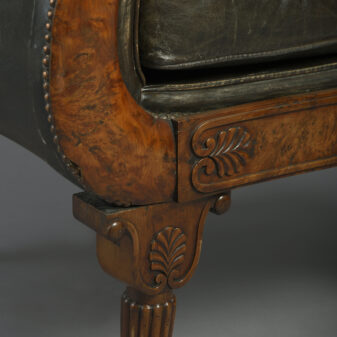 Rare early 19th century regency burr yew bergere armchair
