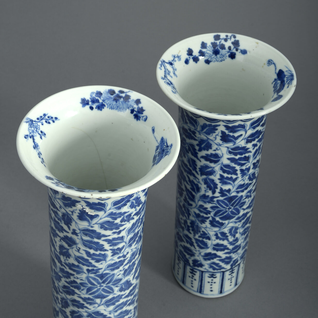 Pair of Blue and White Trumpet Vases