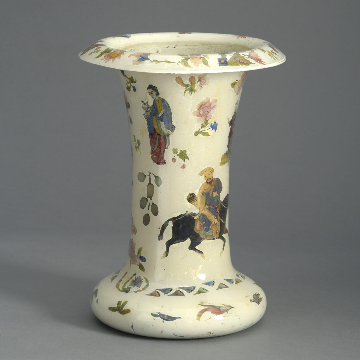 19th century decalcomania trumpet vase