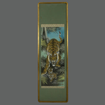 Four early 20th century watercolours of tigers on silk scrolls