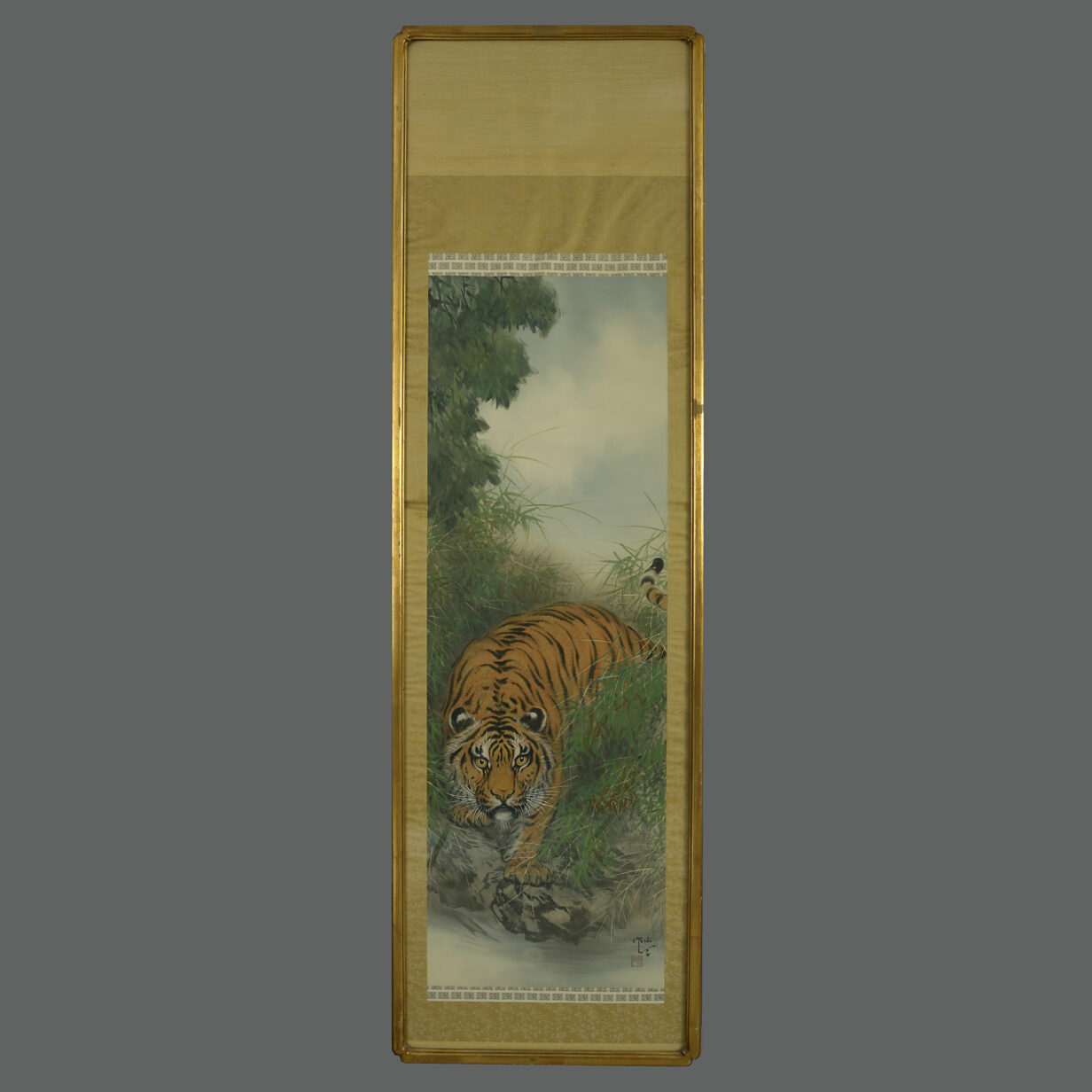 Four Early 20th Century Watercolours of Tigers on Silk Scrolls