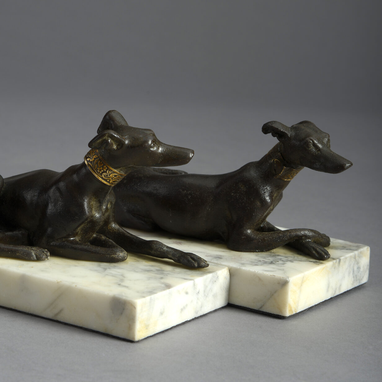 19th century pair of seated bronze greyhounds