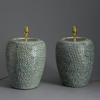 Pair of green glazed ceramic jar lamps