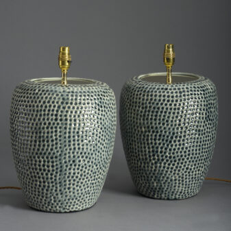 Pair of green glazed ceramic jar lamps