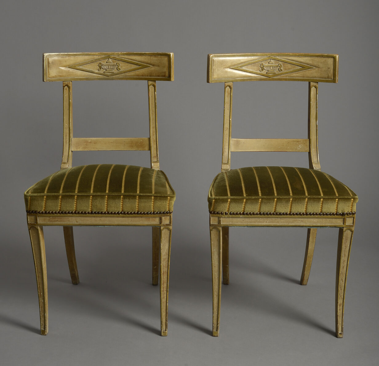 Pair of early 19th century painted empire period side chairs
