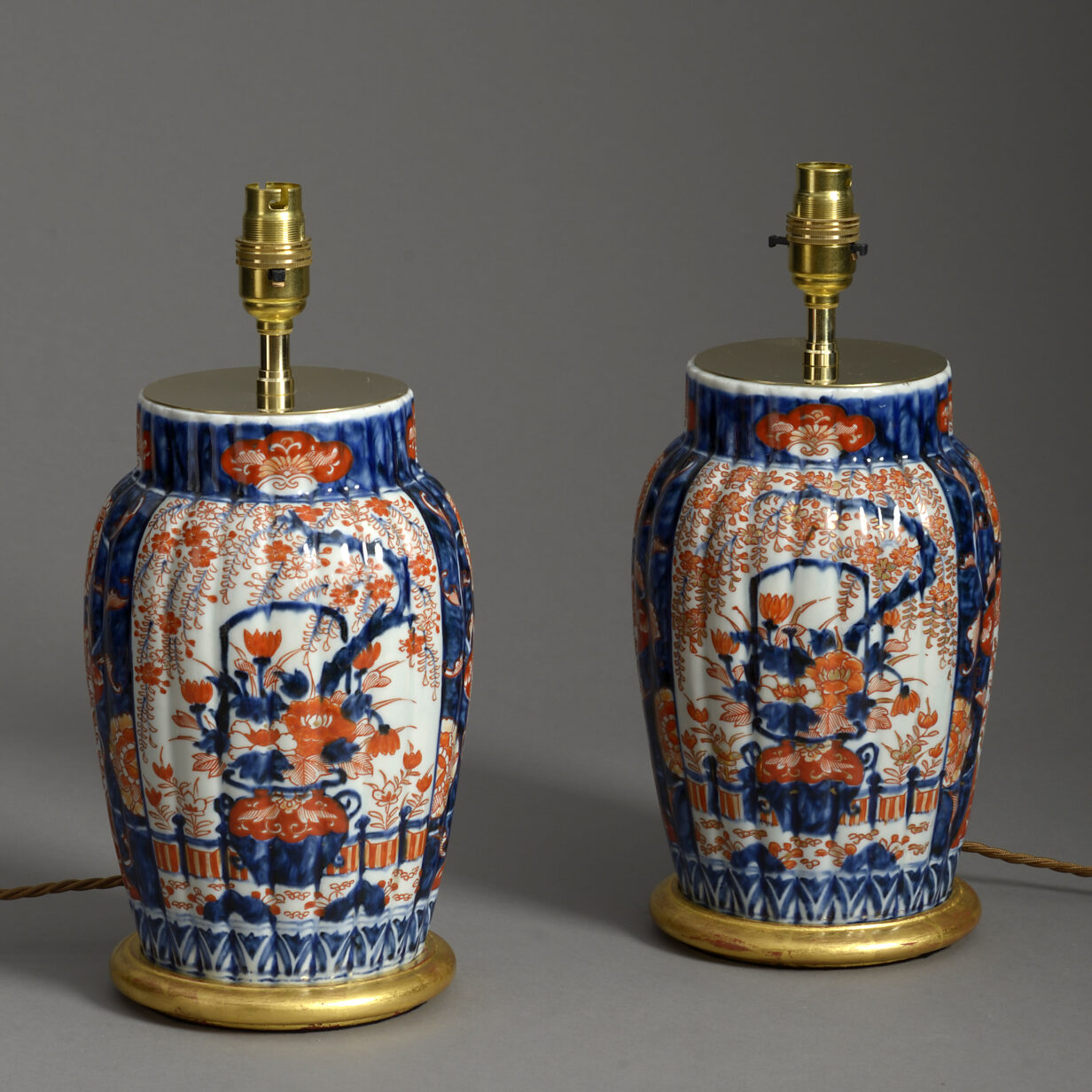 Pair of late 19th century meiji period imari porcelain vase lamps
