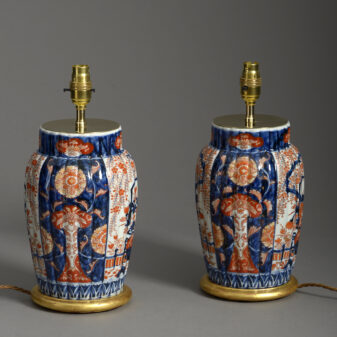 Pair of late 19th century meiji period imari porcelain vase lamps
