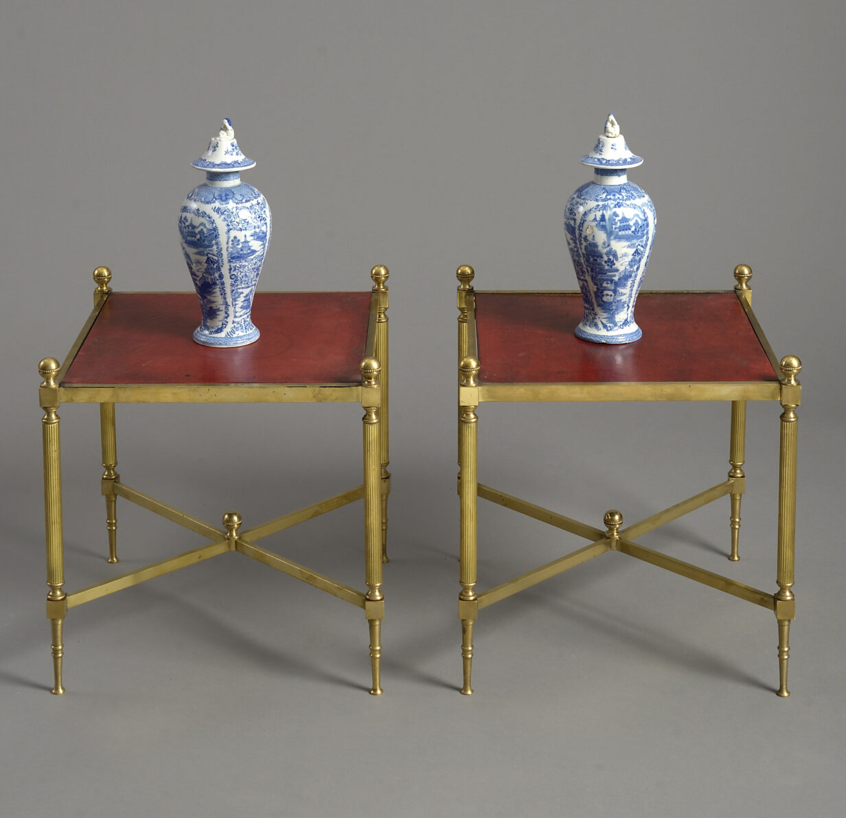 20th century pair of brass framed low tables