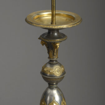 19th century cut steel and gilded steel lamp base