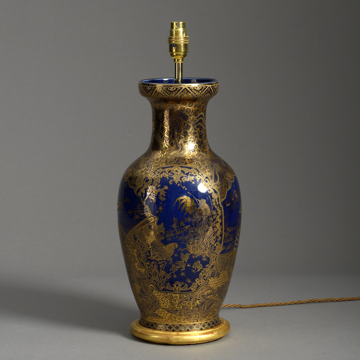 Meiji blue and gold glazed baluster vase lamp